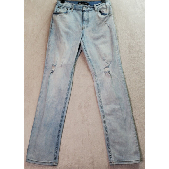 RSQ Jeans Women's 28 Blue Denim Cotton Slim Fit Straight Distressed Light Wash - Picture 1 of 12